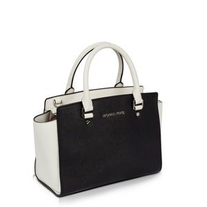 Michael Kors Selma black and white tote bag purse